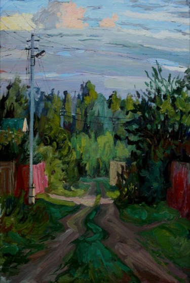 Painting titled "Вечер на даче" by Liudmila Kiseleva, Original Artwork, Oil Mounted on Cardboard