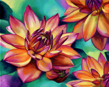 Painting titled "Dahlia flower paint…" by Lucia Verdejo, Original Artwork, Oil Mounted on Wood Stretcher frame