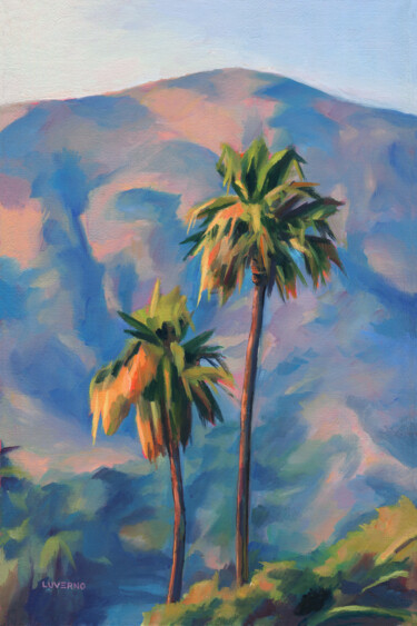 Painting titled "Tropical palm tree…" by Lucia Verdejo, Original Artwork, Oil Mounted on Wood Stretcher frame
