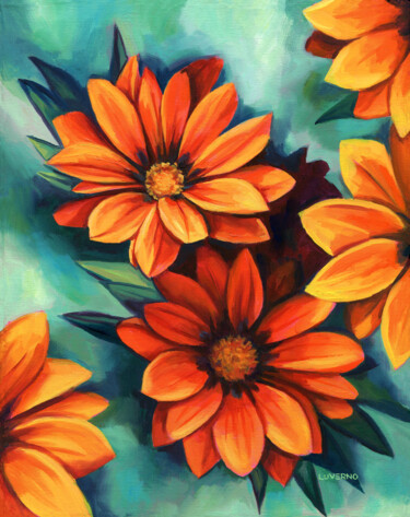 Schilderij getiteld "Sunny petals" door Lucia Verdejo, Origineel Kunstwerk, Olie Gemonteerd op Frame voor houten brancard