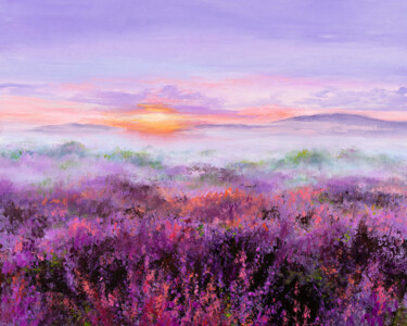 Painting titled "Pink wildflowers fi…" by Lucia Verdejo, Original Artwork, Oil Mounted on Wood Panel