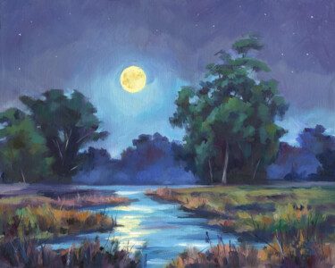 Painting titled "Night landscape in…" by Lucia Verdejo, Original Artwork, Oil Mounted on Wood Panel