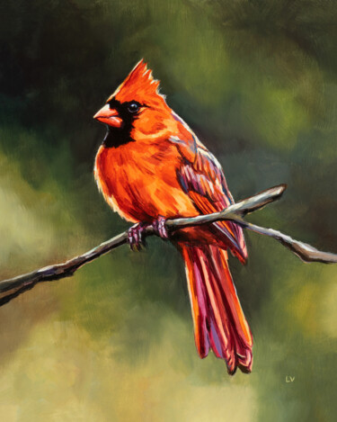 Pintura intitulada "Northern cardinal b…" por Lucia Verdejo, Obras de arte originais, Óleo Montado em Painel de madeira
