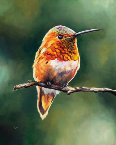 Pittura intitolato "Rufous hummingbird…" da Lucia Verdejo, Opera d'arte originale, Olio Montato su Pannello di legno
