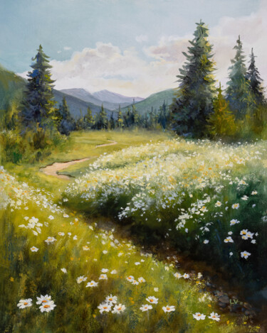 Картина под названием "Mountain wildflower…" - Lucia Verdejo, Подлинное произведение искусства, Масло Установлен на Деревянн…