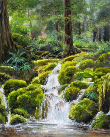 Картина под названием "River waterfall in…" - Lucia Verdejo, Подлинное произведение искусства, Масло Установлен на Деревянна…