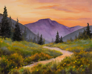 Painting titled "Mountain stream wit…" by Lucia Verdejo, Original Artwork, Oil Mounted on Wood Panel