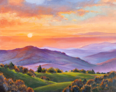 Peinture intitulée "Sunset in the Adiro…" par Lucia Verdejo, Œuvre d'art originale, Huile Monté sur Panneau de bois
