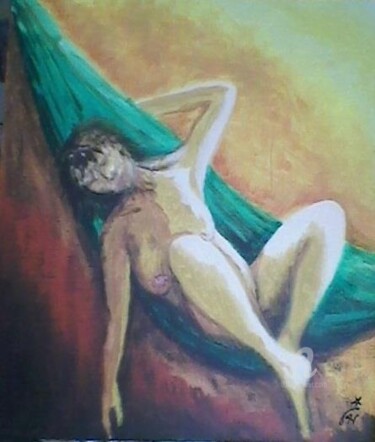 Картина под названием "le hamac" - Lucia Buzzi, Подлинное произведение искусства, Масло Установлен на Деревянная рама для но…