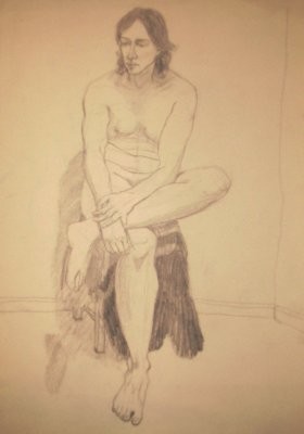 Dibujo titulada "modelo sentado" por Lucía Iglesias, Obra de arte original