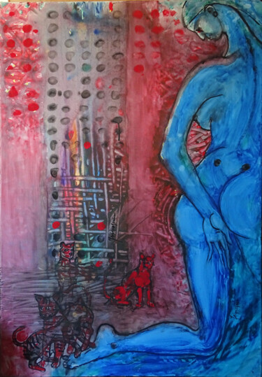 Картина под названием "Alien" - Lucian Irimescu, Подлинное произведение искусства, Акрил Установлен на Деревянная рама для н…