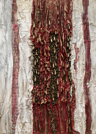 Malerei mit dem Titel "Red line" von Luciana Gallo, Original-Kunstwerk, Pigmente Auf Holzplatte montiert