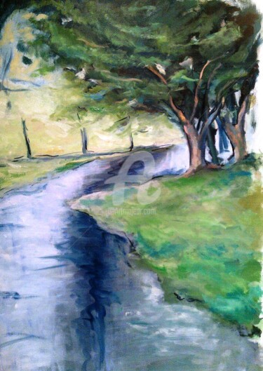Painting titled "Chemin sous la pluie" by Luciana La Marca, Original Artwork, Oil