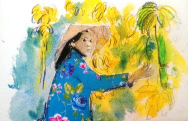 Painting titled "vietnam en jaune" by Luciana La Marca, Original Artwork