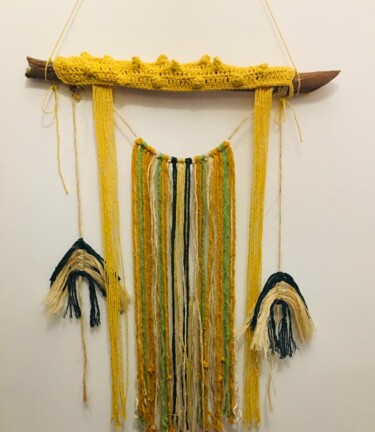 Textilkunst mit dem Titel "Yellow days" von Luciana Porto, Original-Kunstwerk, Faden