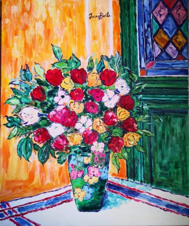 Pintura intitulada ""Vaso con Fiori"" por Luciano Basile, Obras de arte originais, Óleo Montado em Armação em madeira