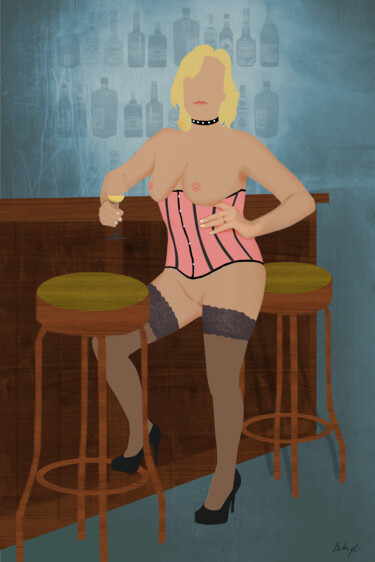Arte digitale intitolato "Marlene an der Bar" da Luciano Battaglia, Opera d'arte originale, Pittura digitale