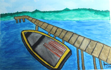 Painting titled "Barco" by Luciano Calazans Marinho, Original Artwork, Watercolor