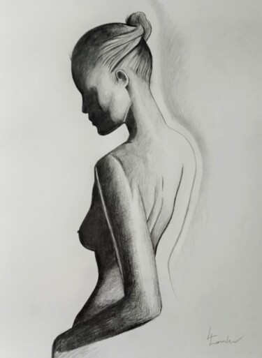 Zeichnungen mit dem Titel "Her silhouette" von Luciano Lombardi, Original-Kunstwerk, Bleistift