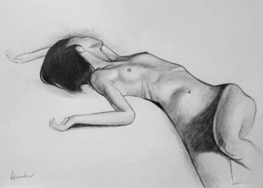 Drawing titled "Reclining nude" by Luciano Lombardi, Original Artwork, Pencil