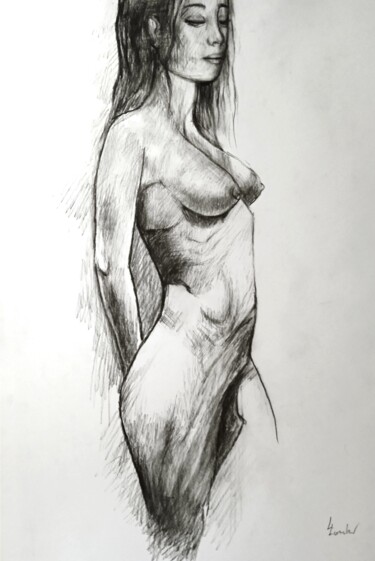 Drawing titled "The Young model" by Luciano Lombardi, Original Artwork, Charcoal