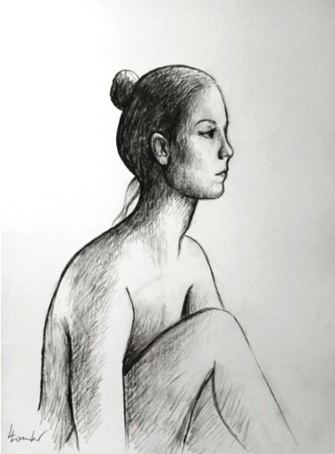 Drawing titled "The Dancer" by Luciano Lombardi, Original Artwork, Charcoal