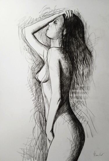 Drawing titled "Fever" by Luciano Lombardi, Original Artwork, Charcoal