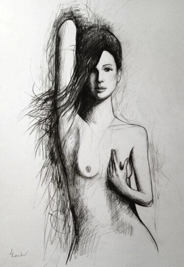 Drawing titled "Modern Venus" by Luciano Lombardi, Original Artwork, Charcoal