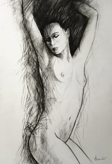 Tekening getiteld "Sensations" door Luciano Lombardi, Origineel Kunstwerk, Houtskool