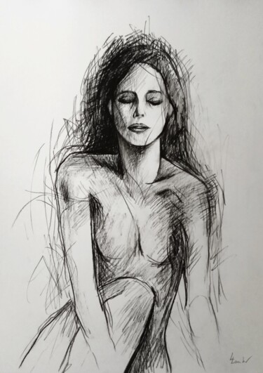 Drawing titled "Satisfaction" by Luciano Lombardi, Original Artwork, Charcoal