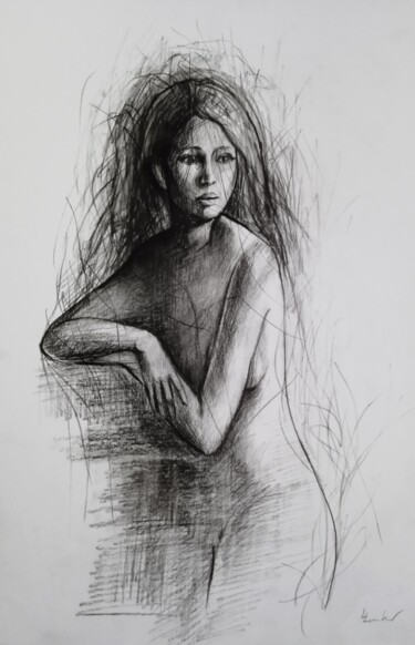 Drawing titled "Desert Flower" by Luciano Lombardi, Original Artwork, Charcoal