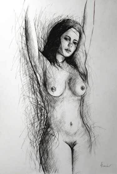 Drawing titled "Lustful Valentine" by Luciano Lombardi, Original Artwork, Charcoal