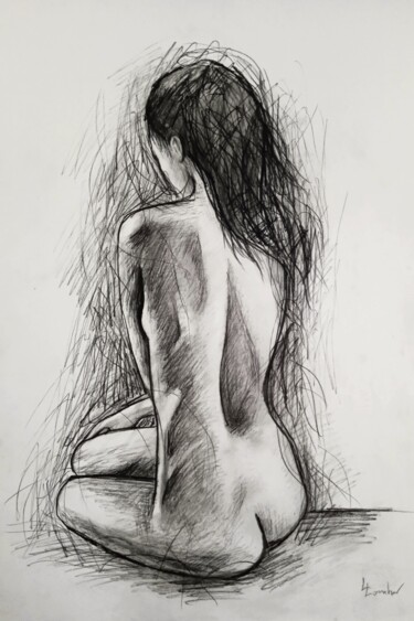 Drawing titled "Reverse" by Luciano Lombardi, Original Artwork, Charcoal