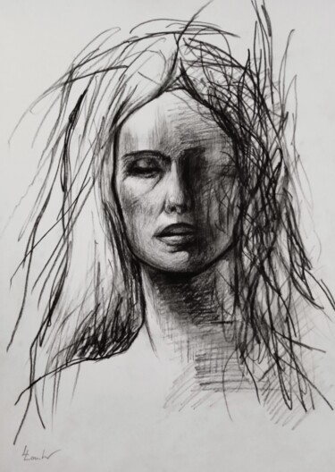 Drawing titled "Blind Goddess" by Luciano Lombardi, Original Artwork, Charcoal