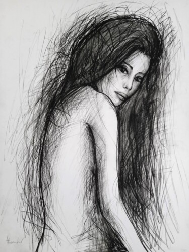 Painting titled "Mystical Nymph" by Luciano Lombardi, Original Artwork, Charcoal