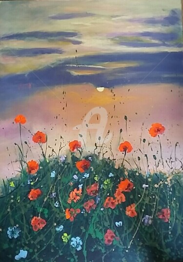 Painting titled "Tramonto in fiore" by Luciano Stuttgard, Original Artwork, Acrylic