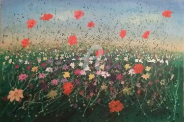 Pittura intitolato "Campo in fiore" da Luciano Stuttgard, Opera d'arte originale, Acrilico