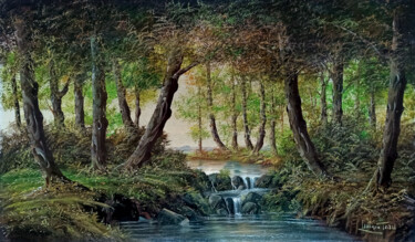 Pintura intitulada "Glade with waterfal…" por Luciano Torsi, Obras de arte originais, Óleo Montado em Armação em madeira