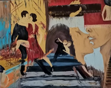 Painting titled "Bailado dos amantes…" by Luciano Costa, Original Artwork, Oil Mounted on Wood Panel