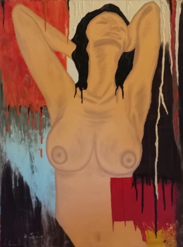 Pintura titulada "Nu duche  (óleo sob…" por Luciano Costa, Obra de arte original, Oleo Montado en Panel de madera