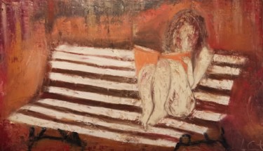 Peinture intitulée "Momento de leitura…" par Luciano Costa, Œuvre d'art originale, Huile Monté sur Panneau de bois