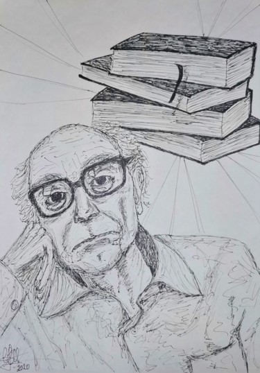 Dibujo titulada "Saramago  (caneta p…" por Luciano Costa, Obra de arte original, Bolígrafo