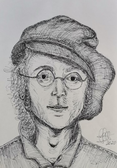 Drawing titled "John Lennon (caneta…" by Luciano Costa, Original Artwork, Ballpoint pen