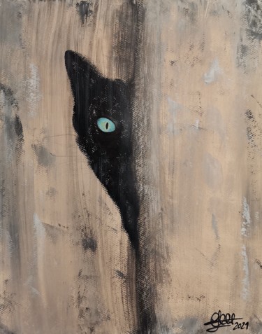 Painting titled "Lurking cat" by Luciano Costa, Original Artwork, Acrylic