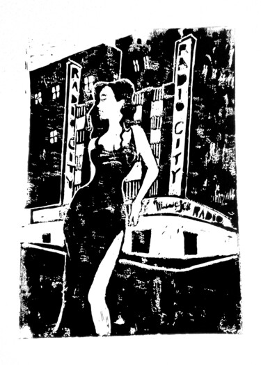Incisioni, stampe intitolato "Radio City" da Lucie Bastien, Opera d'arte originale, Incisioni su linoleum