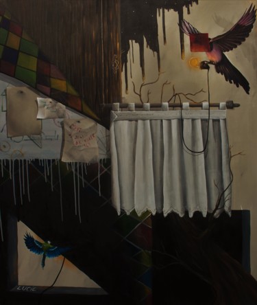 Pintura titulada "Restes collé au vent" por Lucie Brugalières, Obra de arte original, Acrílico