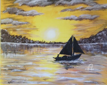 Painting titled "Le pêcheur" by Lucie Brunoni, Original Artwork, Acrylic