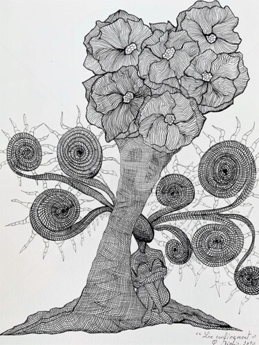 Drawing titled "L'arbre de l'inconnu" by Lucie Giglio, Original Artwork, Ink