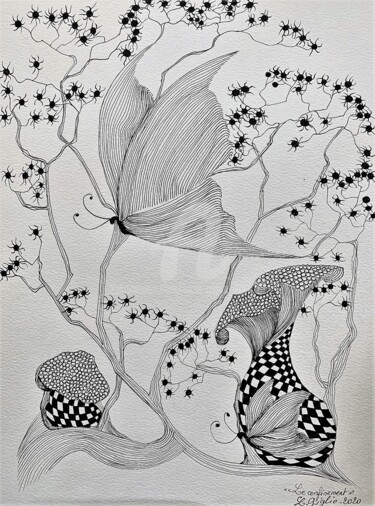 Drawing titled "Arbre protégé" by Lucie Giglio, Original Artwork, Ink