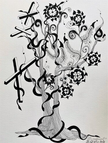 Dessin intitulée "Arbre de crise" par Lucie Giglio, Œuvre d'art originale, Encre